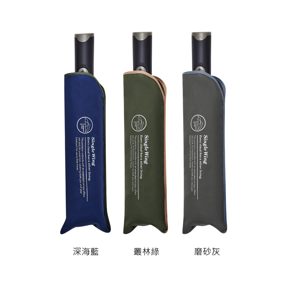 單側加長安全自動傘 深海藍 叢林綠 磨砂灰 傘袋並列